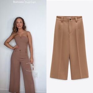 Zara New‎ Bloggers Fav Formal Mid-Rise Champagne Françoise Culottes Size M